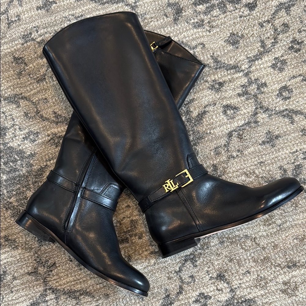 Ralph Lauren Black Boots with Gold Buckle